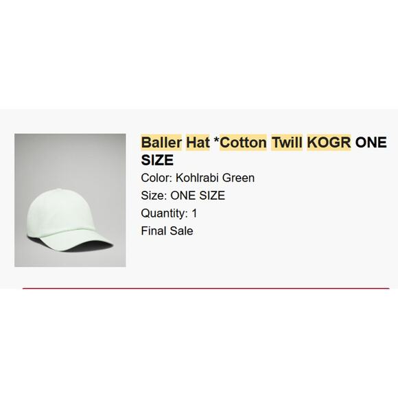Lululemon Baller Hat Cotton Twill KOGR ONE SIZE Kohlrabi Green NWT main image 4